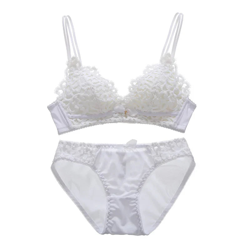 Double Stripped Single Padded Floral Design Bra & Panty Set